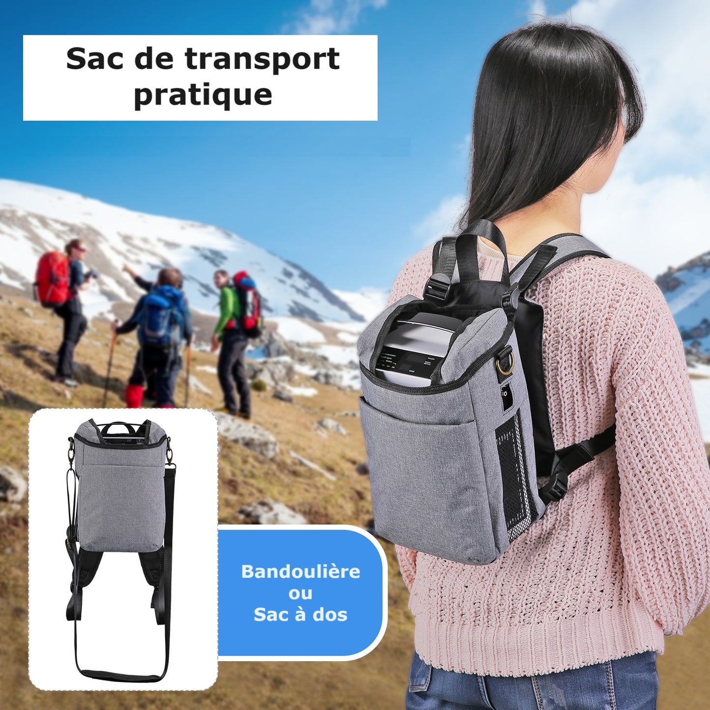 Concentratore di ossigeno portatile con flusso a impulsi regolabile fino a 5 l/min con batteria integrata e borsa per il trasporto