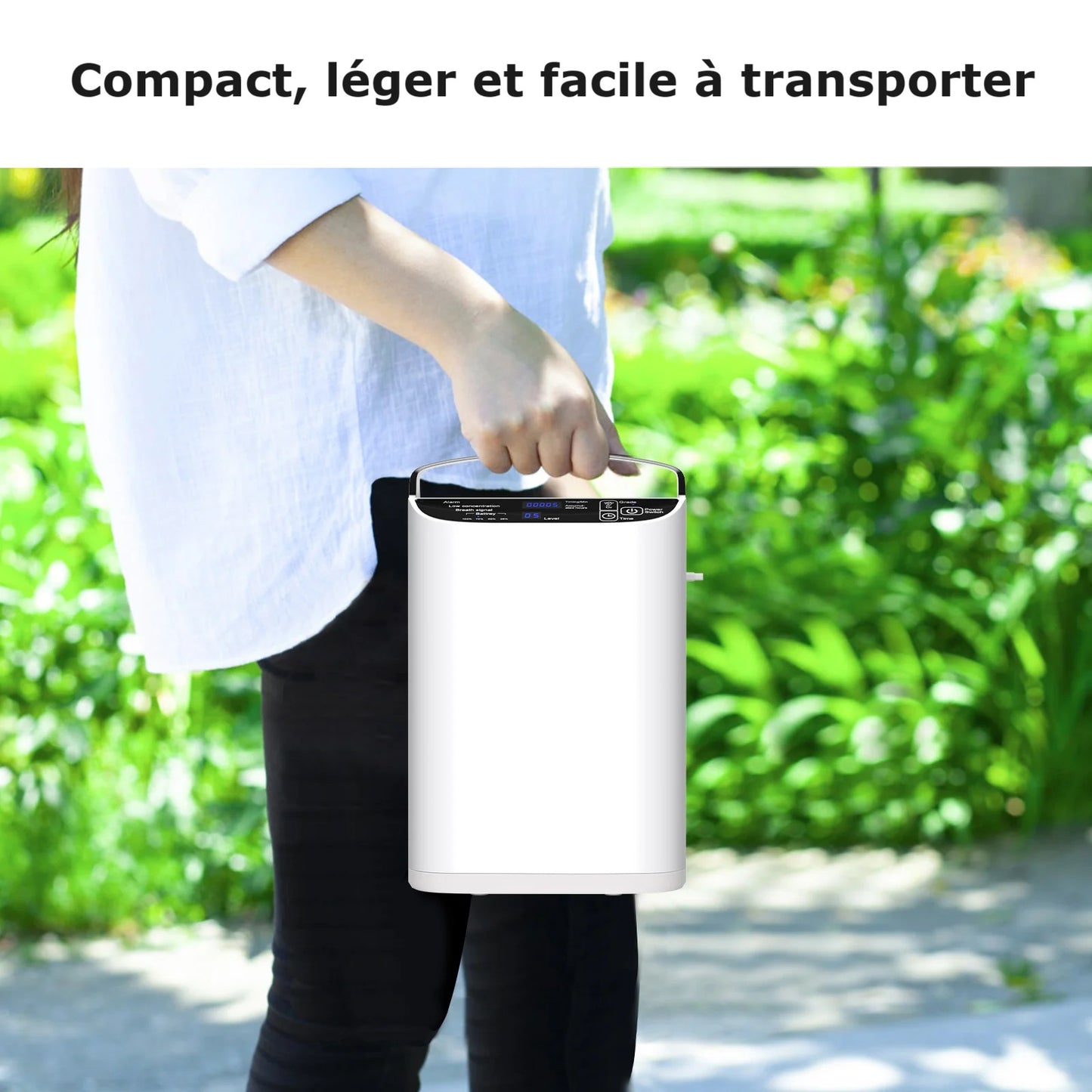 Concentratore di ossigeno portatile con flusso a impulsi regolabile fino a 5 l/min con batteria integrata e borsa per il trasporto