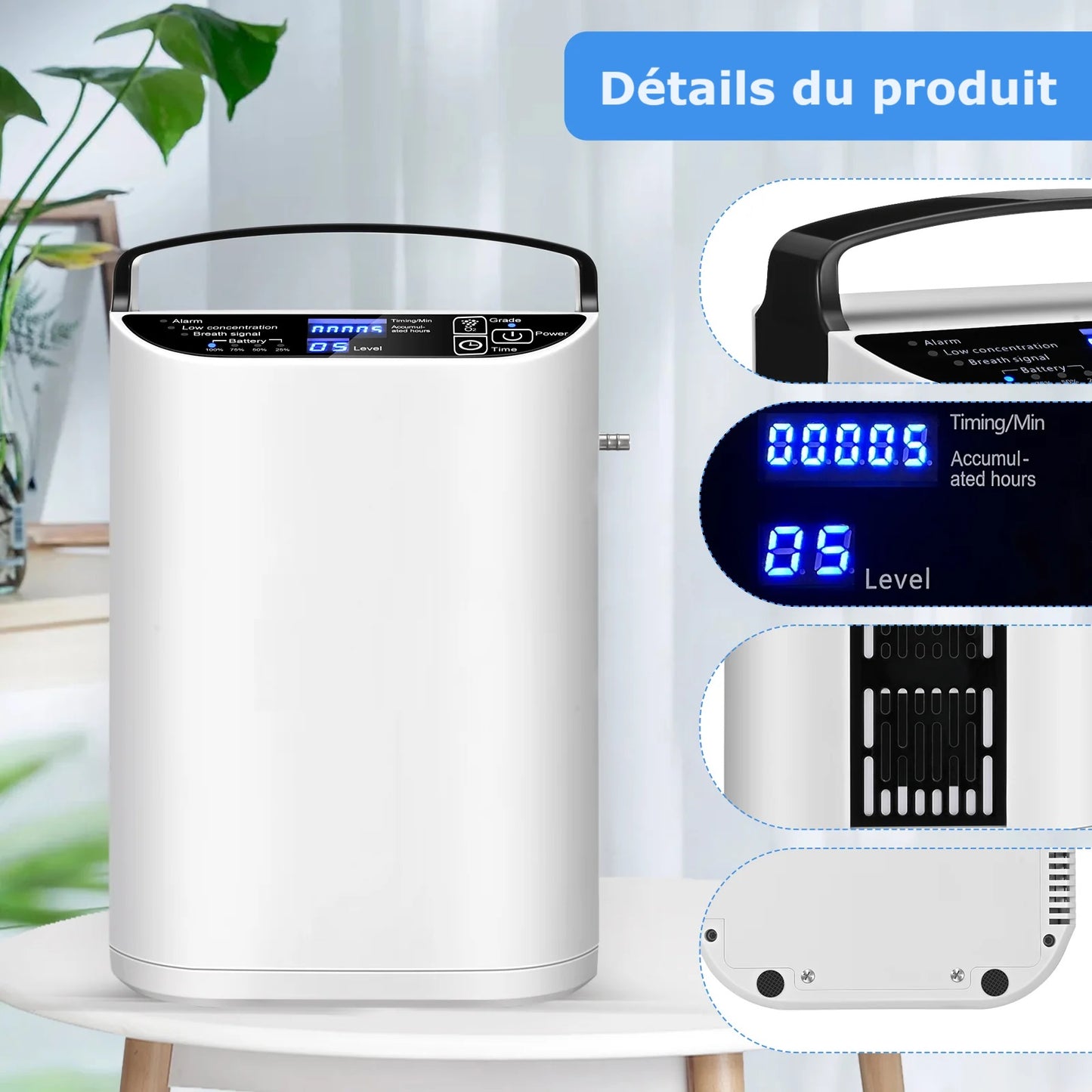 Concentratore di ossigeno portatile con flusso a impulsi regolabile fino a 5 l/min con batteria integrata e borsa per il trasporto