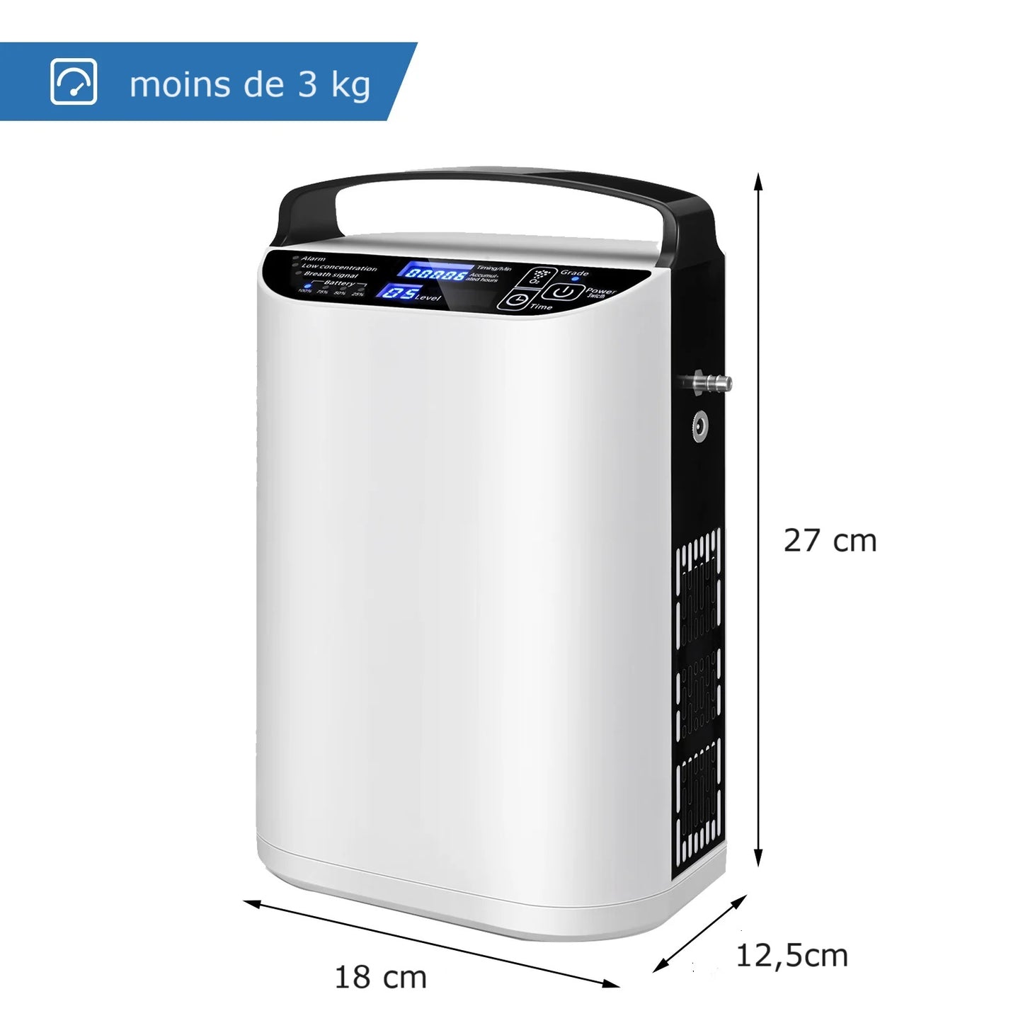Concentratore di ossigeno portatile con flusso a impulsi regolabile fino a 5 l/min con batteria integrata e borsa per il trasporto